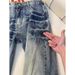 Men's Straight Leg Jeans With Angled Lightning Bolt Design, Vintage Washed Trousers For High Street Vibe_mkmklike.com