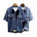 Oxford Spinning Shirt Men's Trendy Brand Versatile Solid Color Denim Shirt Men's Spring And Summer Thin Plus Fat Large Size Denim Top_mkmklike.com