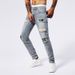 Men's Premium Distressed Denim Jeans With Patchwork Details - Vintage Wash Tapered Fit Streetwear Pants_mkmklike.com