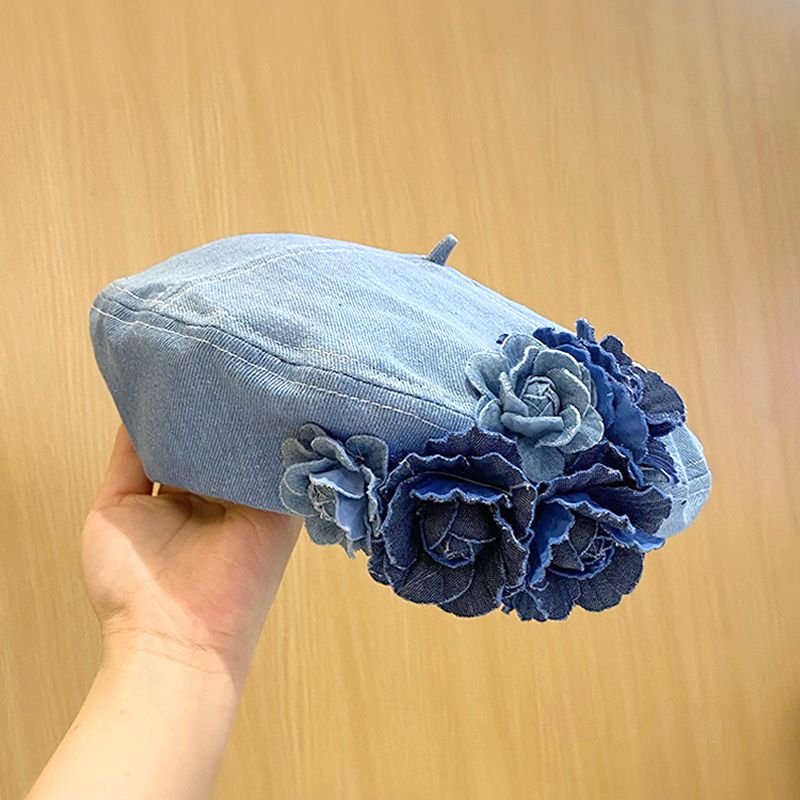 Hot Sale Fashion Floer Denim Beret Hats for Women Girls Spring Summer Seet Coboy Cap Korean Casual Artist Painter Caps 2024_mkmklike.com