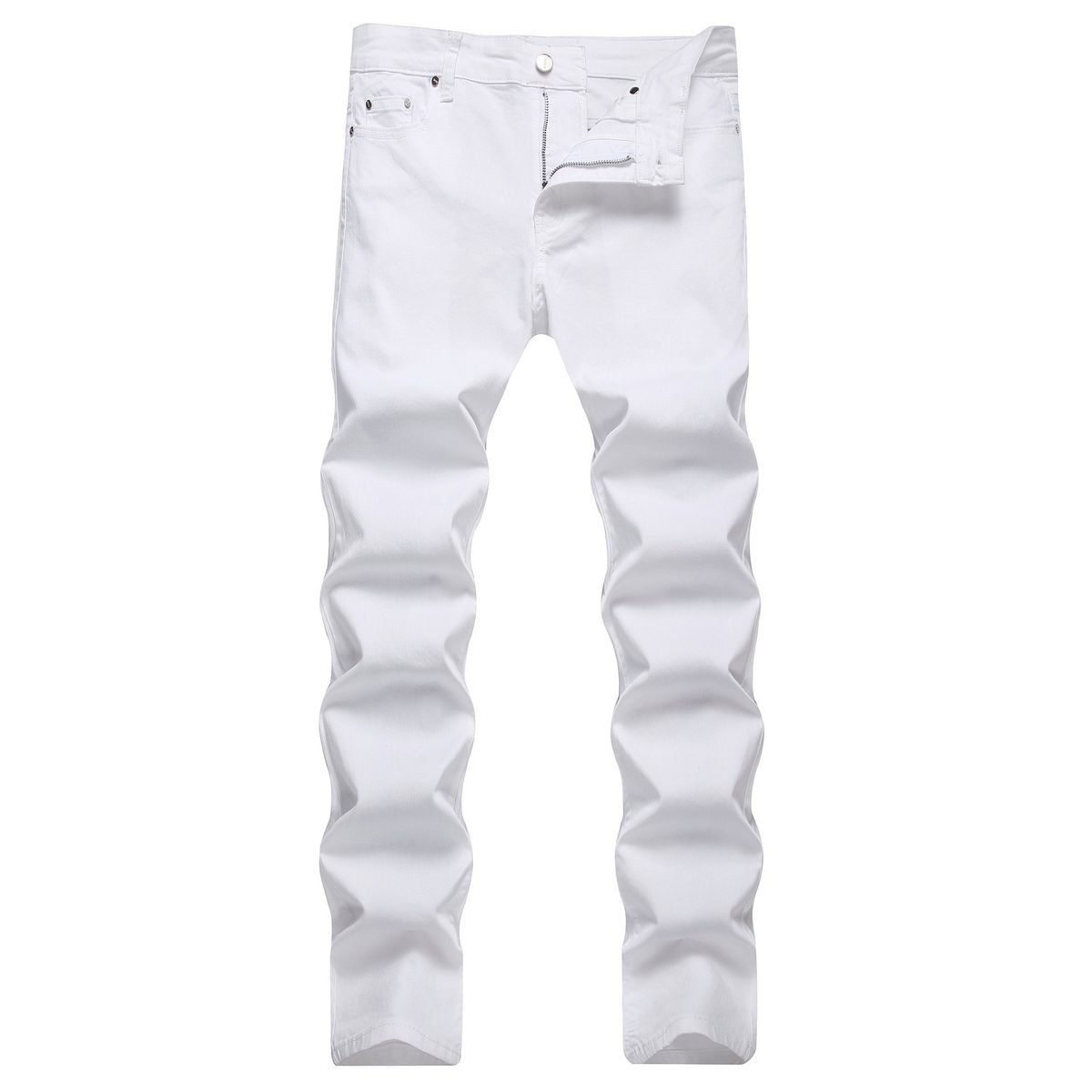 Men's Premium White Stretch Jeans | Slim Fit Straight Leg Denim For Everyday Wear_mkmklike.com