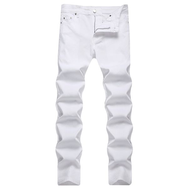 Men's Premium White Stretch Jeans | Slim Fit Straight Leg Denim For Everyday Wear_mkmklike.com