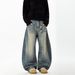 Unisex Retro Washed Curved Jeans Trendy American Loose Silhouette Slimming Wide Leg Pants_mkmklike.com
