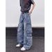 Vintage Washed Heavyweight Cargo Pants With Multi-Pockets – Straight Leg Loose Fit High Street Jeans For Men & Women (Blue/Denim Texture)_mkmklike.com