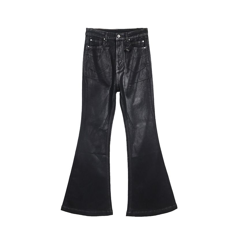 Men's Clothing Classic Dark Flared Coated Waxed Jeans Flared Stacked Loose Pants_mkmklike.com