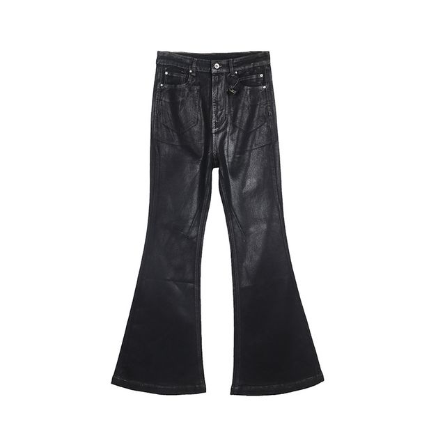 Men's Clothing Classic Dark Flared Coated Waxed Jeans Flared Stacked Loose Pants_mkmklike.com