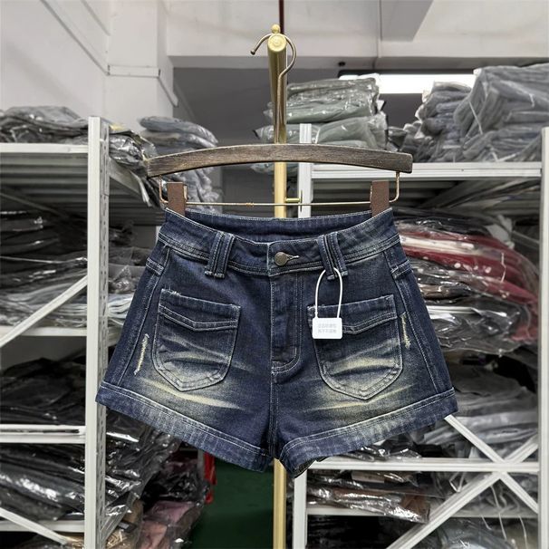High Waisted Rolled Up Denim Shorts For Women Summer Retro Style Slimming Wide Leg A-Line Hot Girl Pants_mkmklike.com
