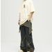 Men's Clothing Five Pointed Star Design Jeans For Men, American Retro Big Pockets, Raw Edges, Distressed Washed High Street Workwear Wide Leg Trousers_mkmklike.com