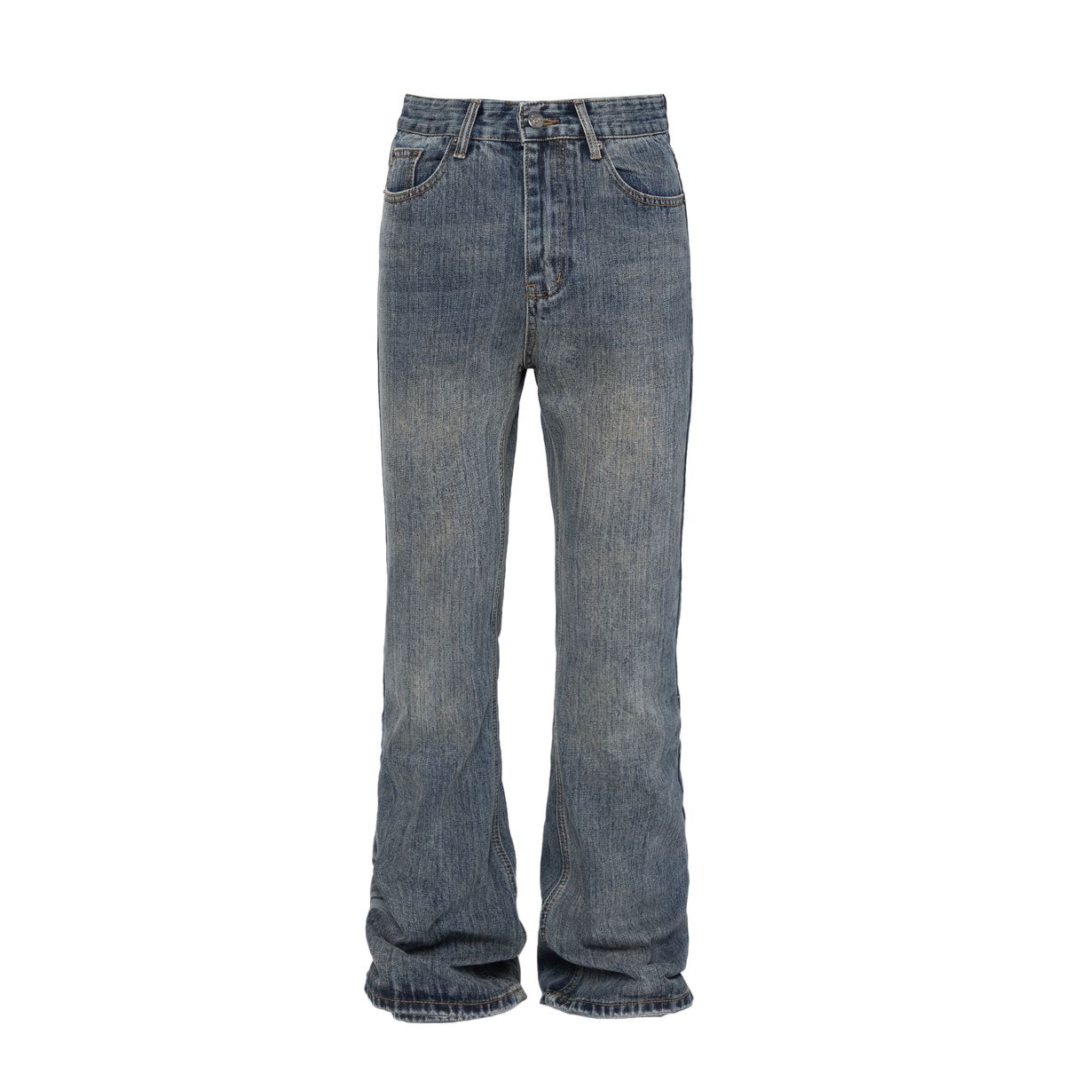 WHOOWAP Vintage Washed Flared Jeans Distressed Details Classic Blue 90s Retro Streetwear Denim S-L 95% Cotton_mkmklike.com