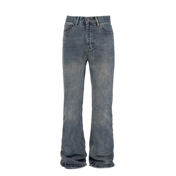 WHOOWAP Vintage Washed Flared Jeans Distressed Details Classic Blue 90s Retro Streetwear Denim S-L 95% Cotton_mkmklike.com