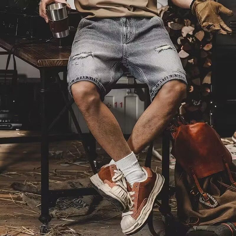 Men's Clothing Summer Thin Denim Shorts For Men Trendy Ripped Casual Fashion Style Slim Fit Five Point Pants_mkmklike.com