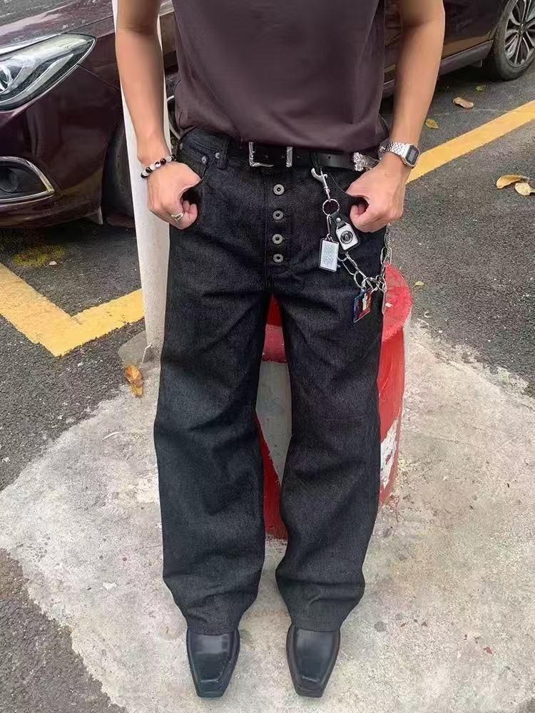 Raw Selvedge Denim Jeans – 14oz Unwashed Button-Fly A-Line Wide Leg With Artisan Fading Potential_mkmklike.com