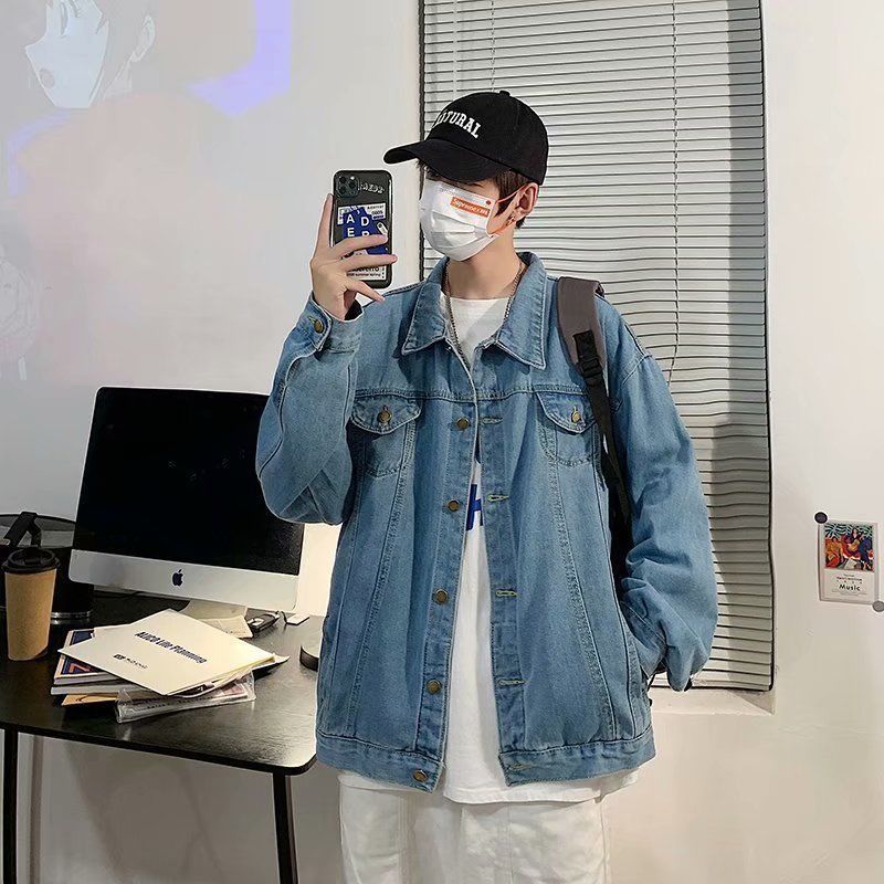 Loom Bird Xiansen Custom Clothing Spring And Autumn New Plaid Denim Men's Trendy Brand Turn-down Collar Long Sleeve Printed_mkmklike.com