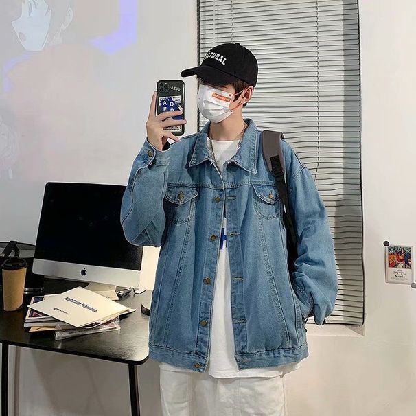 Loom Bird Xiansen Custom Clothing Spring And Autumn New Plaid Denim Men's Trendy Brand Turn-down Collar Long Sleeve Printed_mkmklike.com
