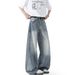 Washed And Made Old Bamboo Scimitar Jeans, The Same For Men And Women, American Loose Straight Versatile Pants, Drape Wide-leg Pants_mkmklike.com
