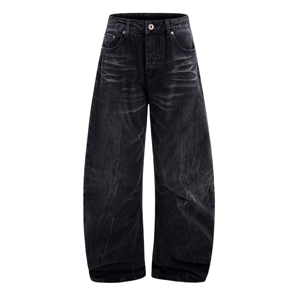 Washed Vintage Punk Oversized Denim Scimitar Men's Street Style Versatile Loose Casual Long Pants_mkmklike.com