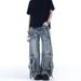 Men's Distressed Wide Leg Cargo Jeans - Heavyweight Denim With Multi-Pocket Design For Urban Streetwear Style_mkmklike.com