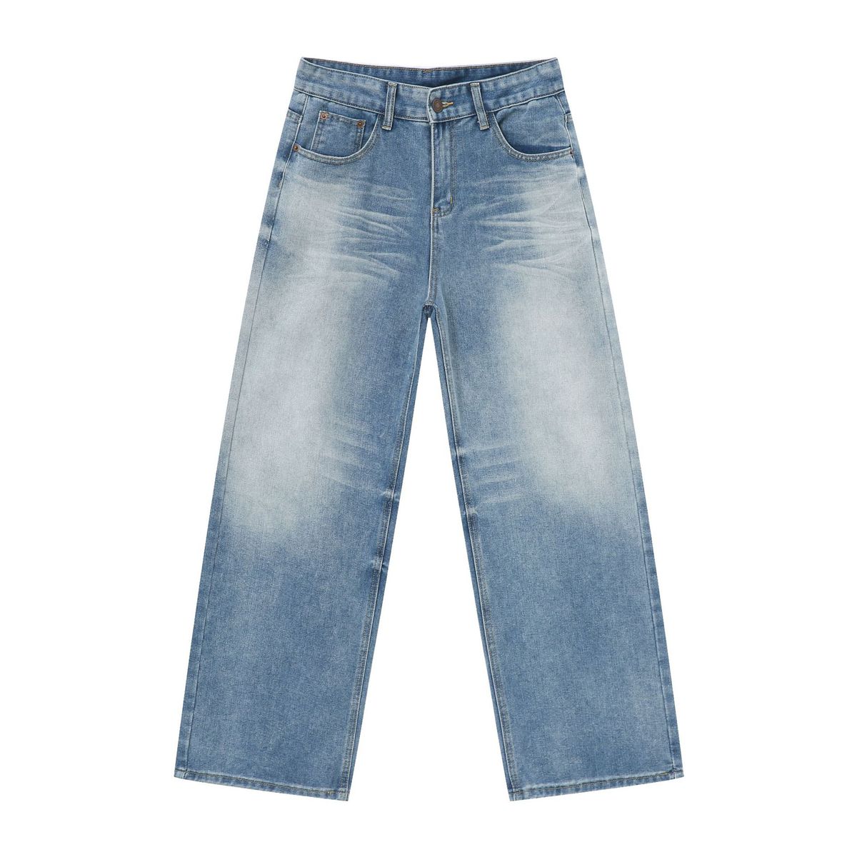 Men's American Clean Fit Washed Straight Leg Jeans Vintage Light Blue Denim Relaxed Boyfriend Fit High Street Fashion Cotton Blend S XL_mkmklike.com