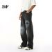 EF JEANS | 2025 Spring New American Street Ripped Patch Design Sense Straight Black Jeans Tide_mkmklike.com