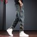 Men's Fashion Jeans Retro Work Pants With Cuffed Hem - Casual Streetwear Hip Hop Style For Winter_mkmklike.com