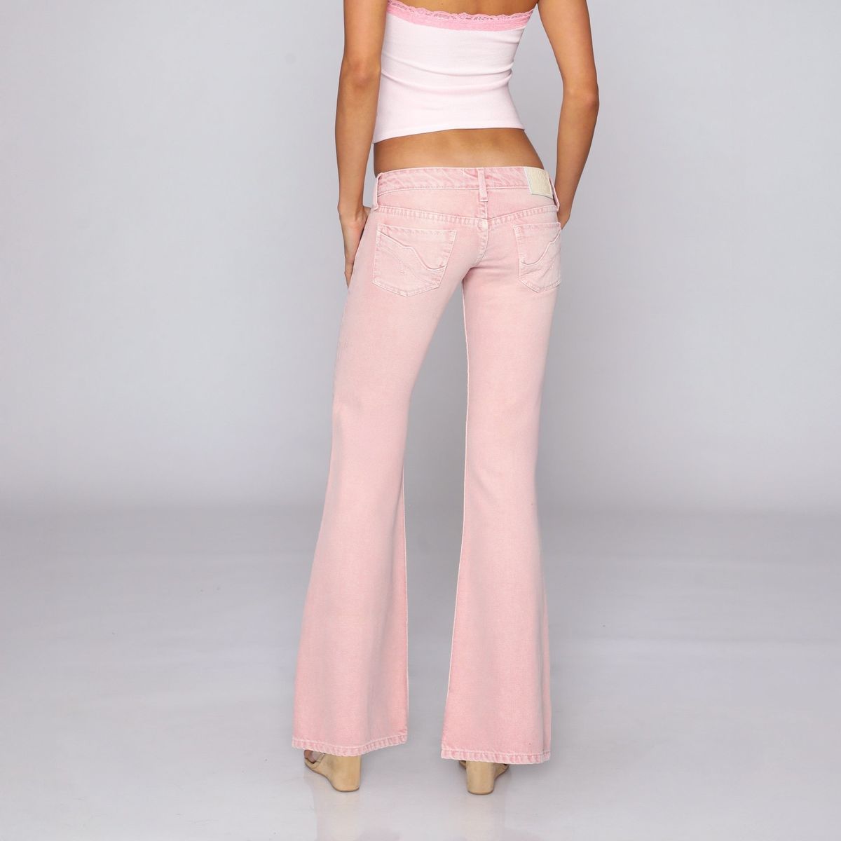 Women's Y2K Solid Color Low Rise Flared Jeans TK High Waist Floor Length Long Pants European And American Style_mkmklike.com