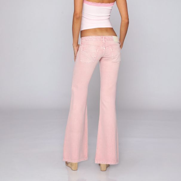 Women's Y2K Solid Color Low Rise Flared Jeans TK High Waist Floor Length Long Pants European And American Style_mkmklike.com