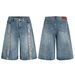 Men's Clothing Hip Hop Casual Loose Wide Leg Vintage American Style Blue Denim Capri Pants For Men - Relaxed Fit Wide Leg Hip Hop Summer Casual Shorts_mkmklike.com