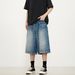 Retro American Street Style Washed Lightning Pattern Cropped Jeans mid Waist Cotton Shorts for Men And Women Summer Casual Wide Leg_mkmklike.com