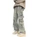 Men's Streetwear Cargo Jeans – Oversized Workwear Pants With Multi-Pockets, Loose Fit Wide Leg Denim, Vintage Washed For Casual & Urban Style_mkmklike.com