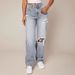 Mid-Rise Distressed Jeans For Women – Relaxed Straight-Leg Denim Pants, Hip-Hop Street Style & Comfort Fit_mkmklike.com