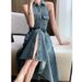 French Minimalist Sleeveless Denim Dress For Women In The Summer Of 2025, Featuring High-End Waist Cinching And Slimming_mkmklike.com