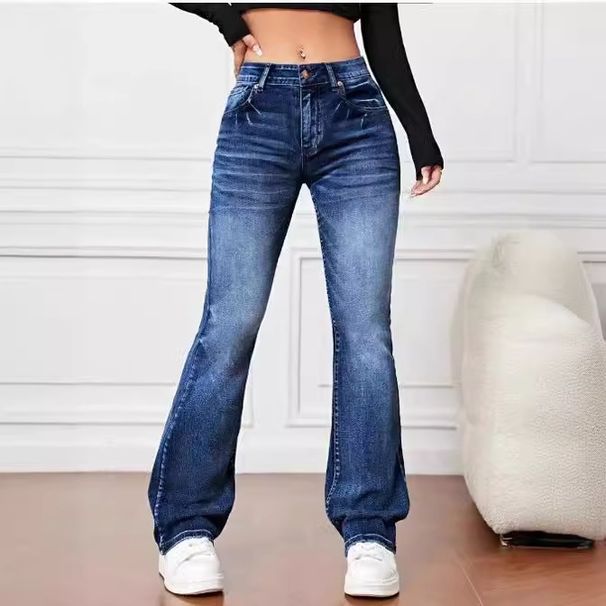 Plus Size Women's Wide Leg Pants - High Waist Stretch Denim Trousers For Comfort & Style (Dark Blue, Black, Light Blue)_mkmklike.com