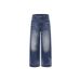 Vintage High-Waisted Relaxed Fit Jeans For Men - Distressed Washed Denim Pants With Multiple Pockets, Straight Leg, No Stretch, Classic Blue_mkmklike.com