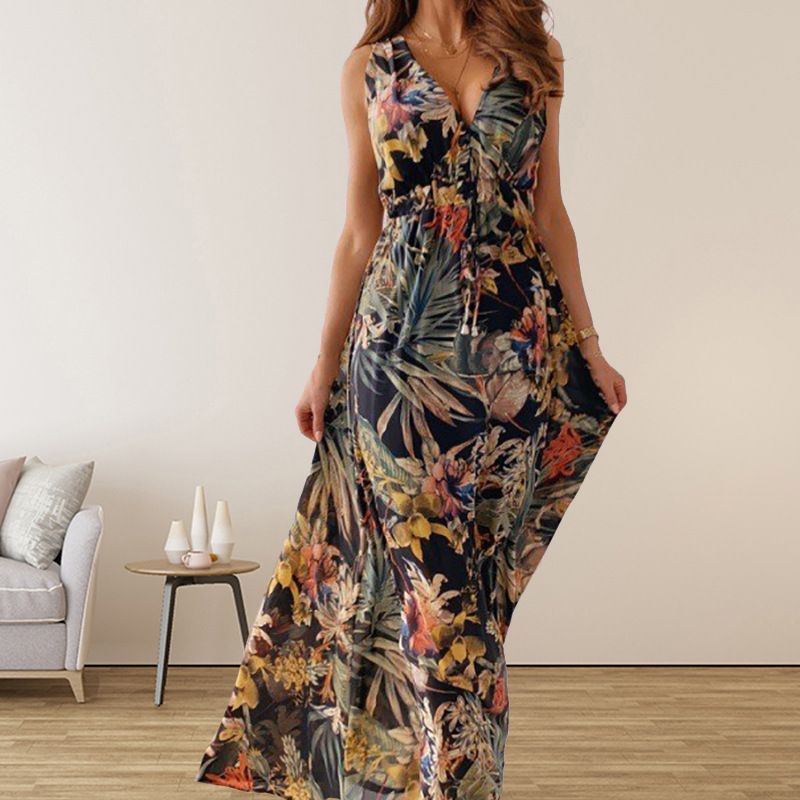 Women's Clothing Fashion casual print halter strap dress woman_mkmklike.com