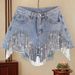 Heavy Duty High Waisted Slimming Hot Pants For Women With Beading Sequins Tassels Ripped Denim Frayed Edges Summer Fashion_mkmklike.com