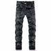 Vintage Punk High Street Slim Fit Distressed Studded Men's Jeans, Black Denim Pants For Teen Boys, Cotton Stretch Skinny Straight Leg Trousers_mkmklike.com