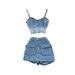 Women's Clothing Waist Slim Wide Leg Shorts Embroidered Denim A Line Hot Pants Two Piece Suspender Top Summer_mkmklike.com