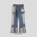 American Washed Distressed Patchwork Deconstruction Gradient Jeans, Men's Trendy Brand, Cool And Loose, Slightly Flared_mkmklike.com