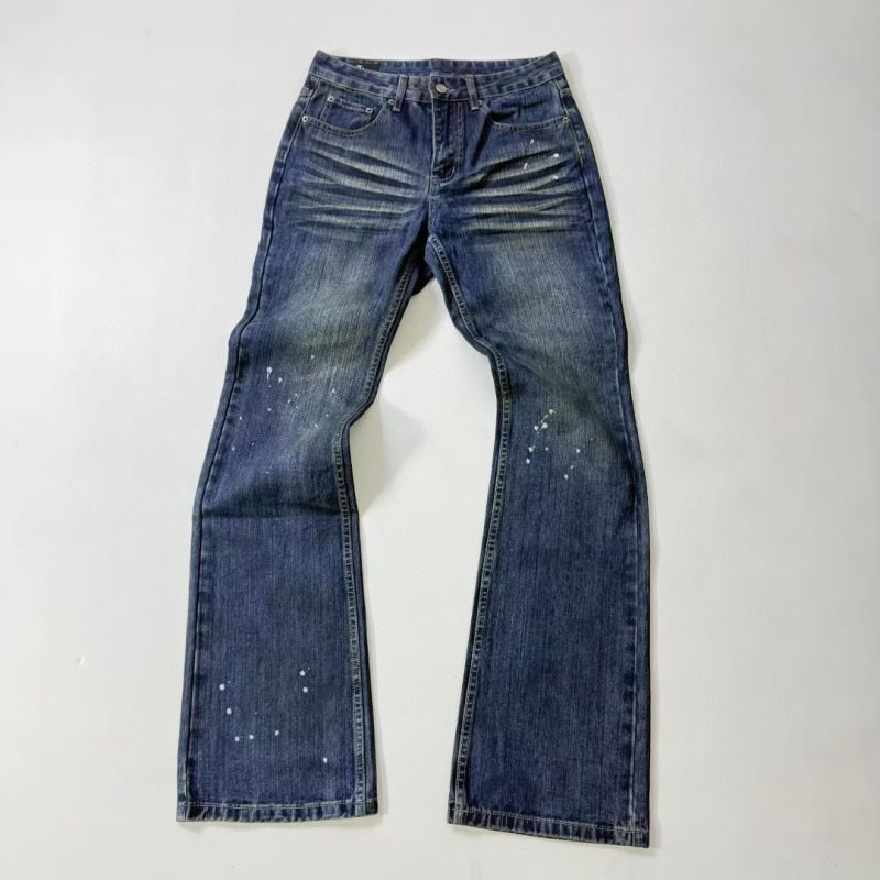 Vintage-Inspired Cleanfit Jeans For Women - High Waist Straight Leg Denim Pants With Washed & Splatter Design, Comfortable Cotton Stretch Fit_mkmklike.com