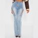 Women's Clothing Sexy High Waist Ripped Elastic Eyelet Straps Hollow Denim Flared Pants_mkmklike.com