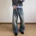 Men's Washed Ghost Claw Cat Whiskers Honeycomb Denim Jeans Old Money Cleanfit Street Wide Leg Casual Retro Distressed Jeans_mkmklike.com