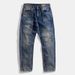 Men's Vintage Distressed Cotton Jeans Loose Straight Leg Casual Workwear Autumn Trousers Washed Patched Denim_mkmklike.com