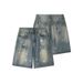 Streetwear Splatter Paint Denim Shorts – Vintage-Inspired Unisex 5-Inch Shorts With Belt Loops & Distressed Details (Hip-Hop Aesthetic)_mkmklike.com