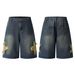 Men's Clothing Retro Denim Shorts With Star Patchwork Embroidery Loose Shorts_mkmklike.com
