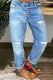 Women's Clothing Straight Button Stitching Ripped Jeans For Women_mkmklike.com