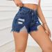 Women's Clothing New Versatile High Waisted Raw Edge Shorts Elastic Hole Hip Lifting Jeans_mkmklike.com