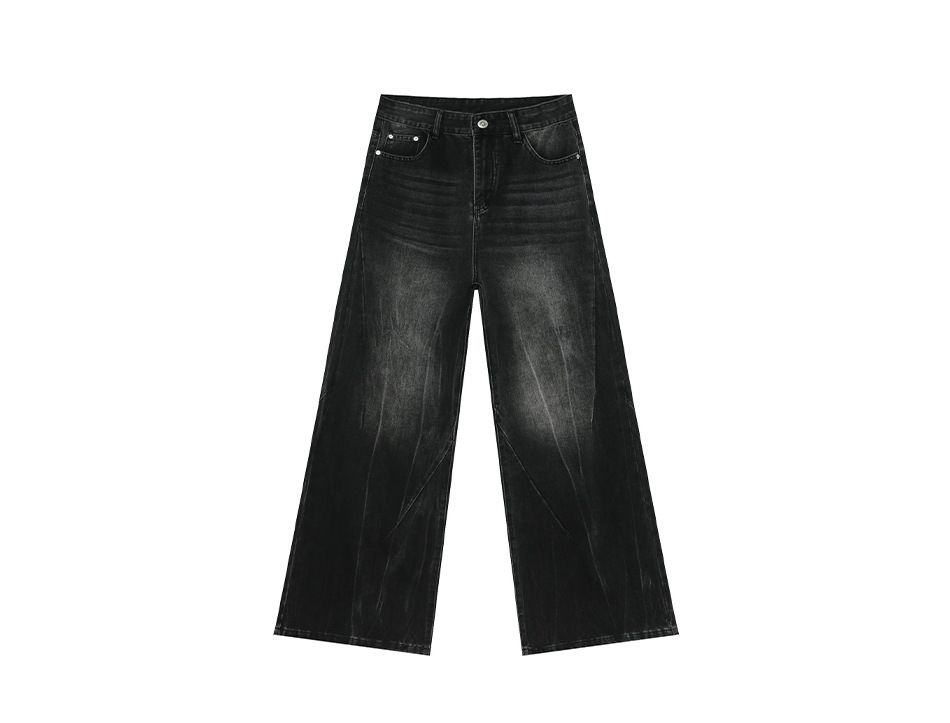EF JEANS | 2025 Spring New American Washed Lightning Pattern Retro Straight Wide Leg Jeans Loose_mkmklike.com
