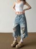 Vintage Washed Distressed Denim Capri Pants – Unisex Retro Ripped Knee & Cat Whisker Jeans (Blue, S-XXXL, Streetwear, Hip Hop Style, Comfort Fit)_mkmklike.com