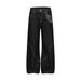 Men's Loose Fit Straight Leg Jeans - American High Street Style With Vintage Deconstructed Embroidery Design, Black Denim For Casual Wear_mkmklike.com