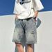 Men's Clothing Ripped Denim Shorts Men's Summer Thin 2024 New American Retro Pants Loose Trendy Large Size Shorts_mkmklike.com